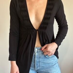 Vintage White Stag Black Deep V-Neck Blouse - Going Out Top